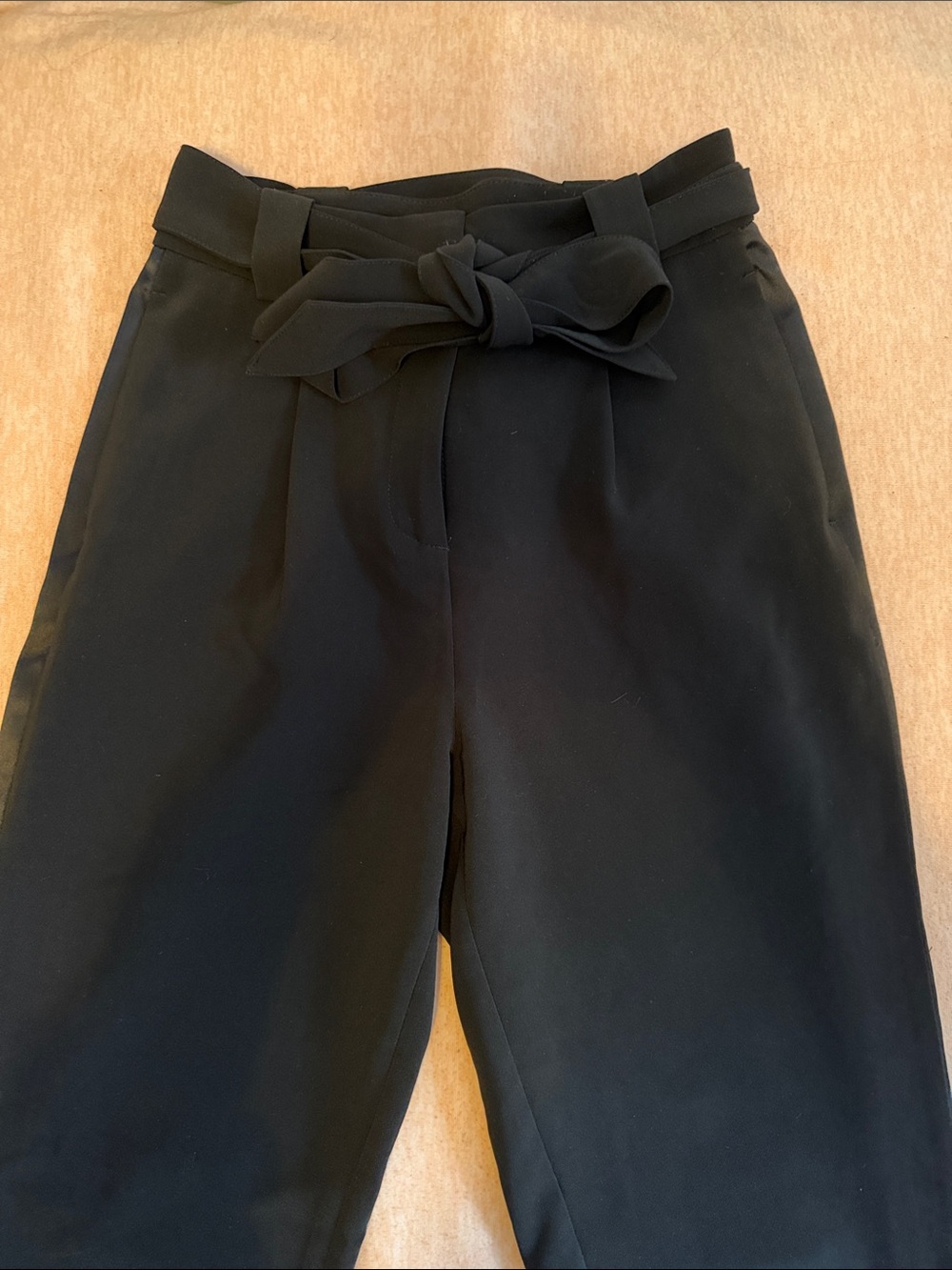 Classic Black High-Waist Paperbag Tuxedo Trousers with Tie Belt